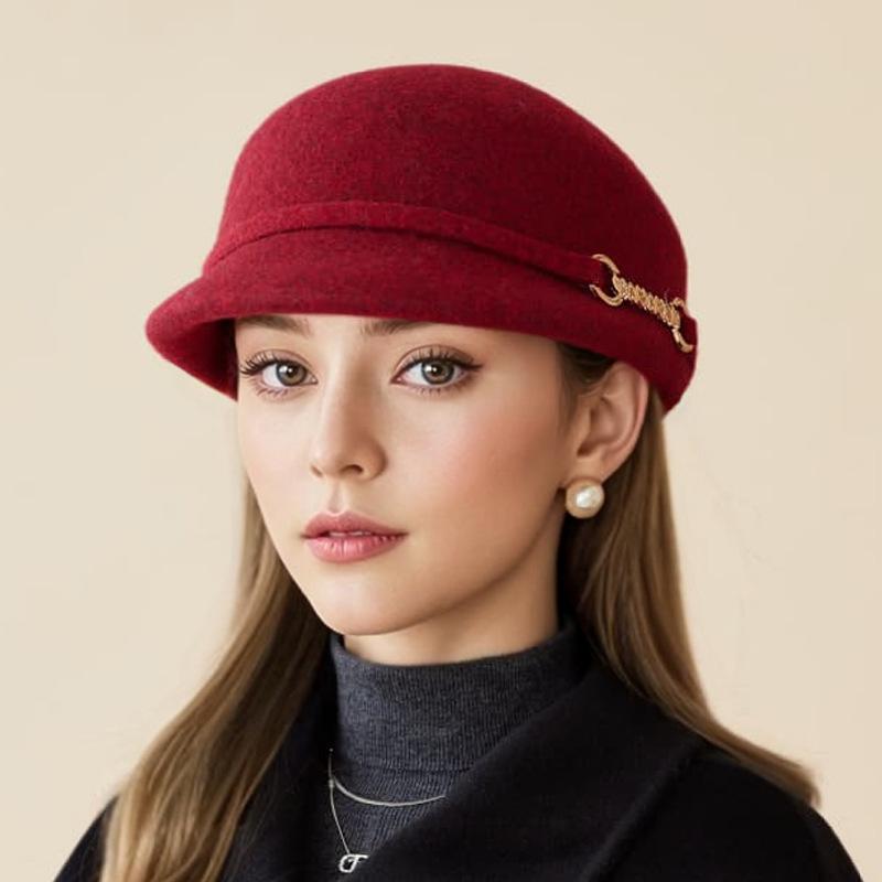 Vlněný baret Dámský podzimní a zimní retro cylindr klobouk módní kupolovitý vlněný jezdecký klobouk