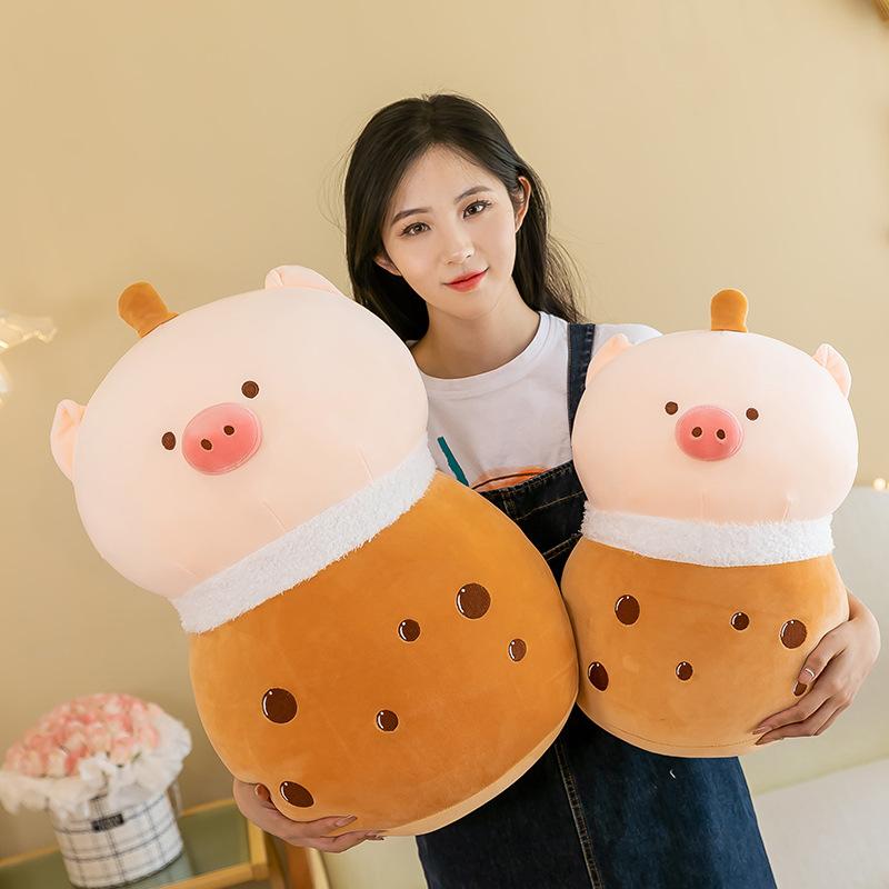 Cartoon Transformed Into Pig Milk Tea Cup Plush Toy Simulation Pig Milk Tea Doll Pillow Doll