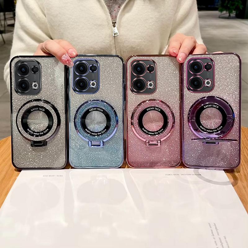 Glitter Plating Magnetic Holder Phone Case For OPPO Reno 13 Pro 13F 5G Silicone Cover