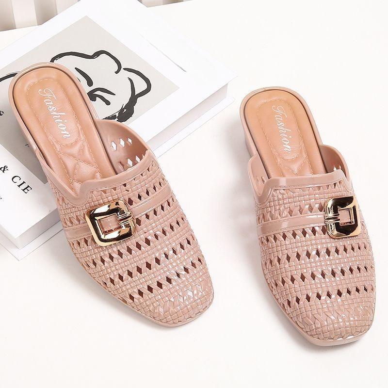 Outside Hollow Medium Heel Women's Slippers and Ladies Sandals on Beach Shoes Chic Elegant Low Price Original Stylish Pvc Slides