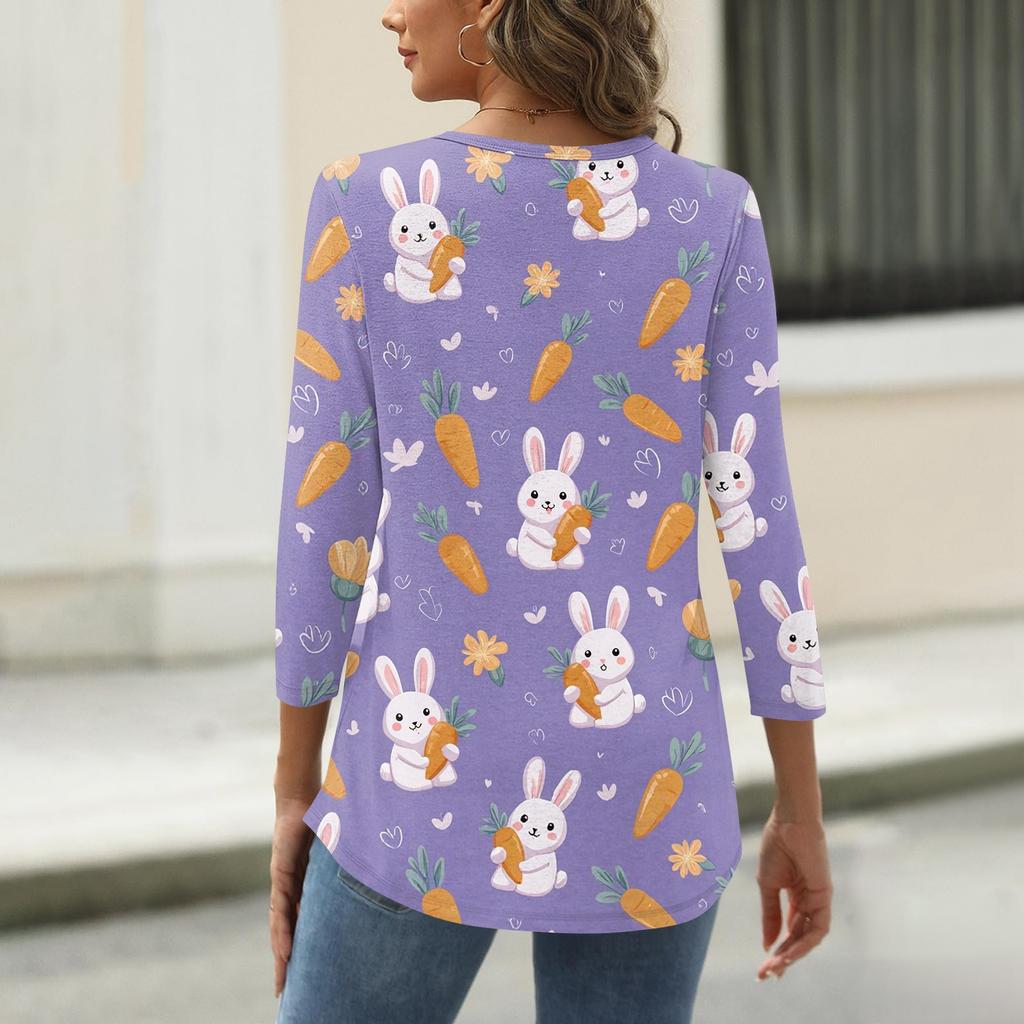 Damen T-Shirt mit Weihnachtsdruck, 3/4-Ärmel, für den Alltag, Wochenendmode, Basic, Rundhalsausschnitt, normales Oberteil