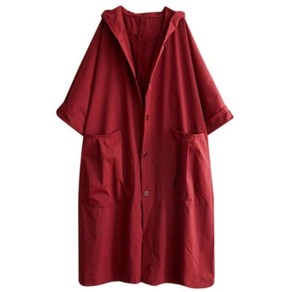 Spring Loose Over The Knee Long Big Pocket Windbreaker Jacket Women's Hooded Casual Windbreaker Jacket