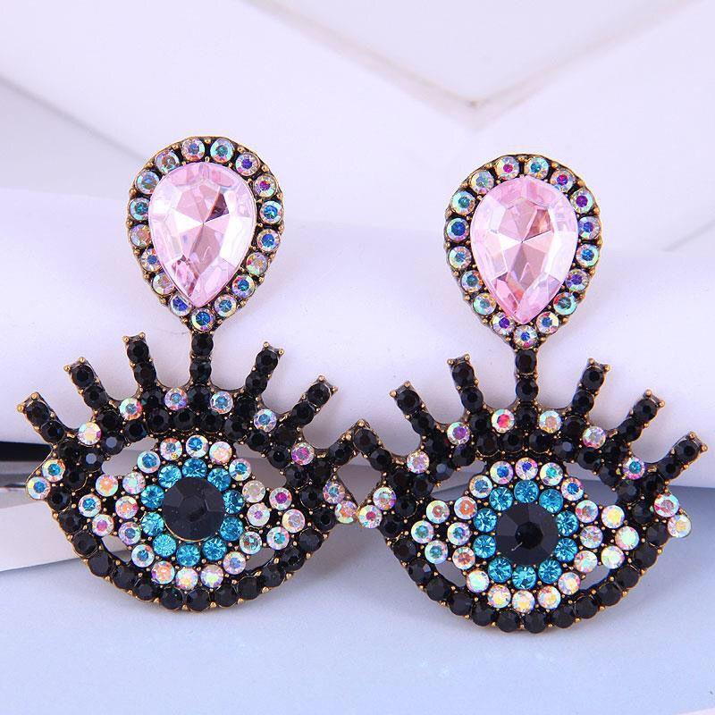 2pcs Vintage Bohemian Devil's Eye Crystal Earrings for Women's Personalized Ear Accessories