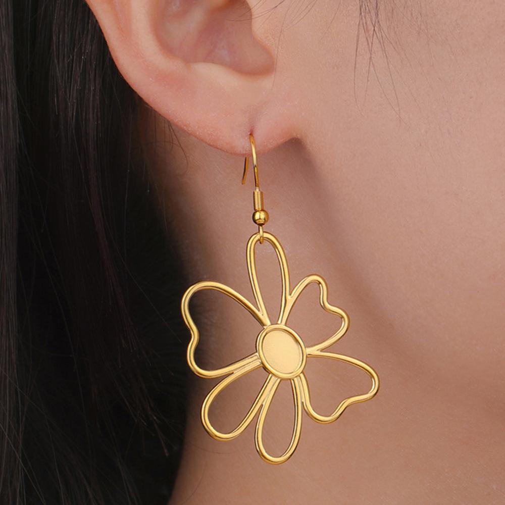 My Shape Large Hollow Flower Earrings Stainless Steel Dangle Earring Simple Boho Women Hanging Earrings Vintage Jewelry Gifts