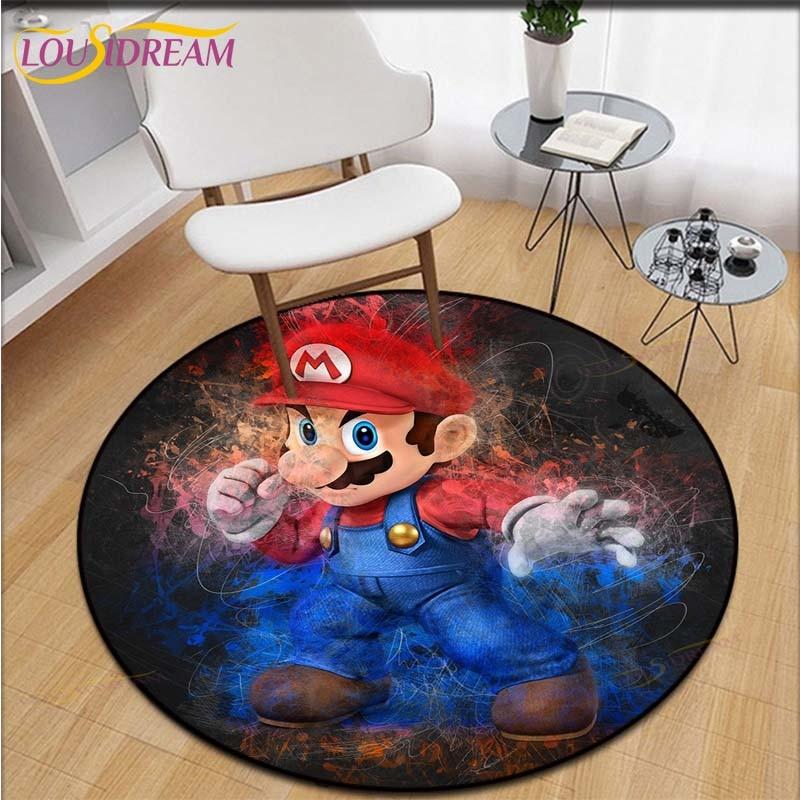 Cartoon Mario Bros Round Children Carpet Anime Pattern Children Flannel Carpet Baby Hand Print Carpet  Anime Rug
