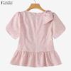 ZANZEA Dames Casual Ronde Hals Zomer Korte Mouw Print Blouse