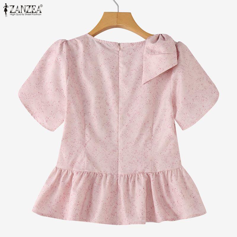ZANZEA Dames Casual Ronde Hals Zomer Korte Mouw Print Blouse