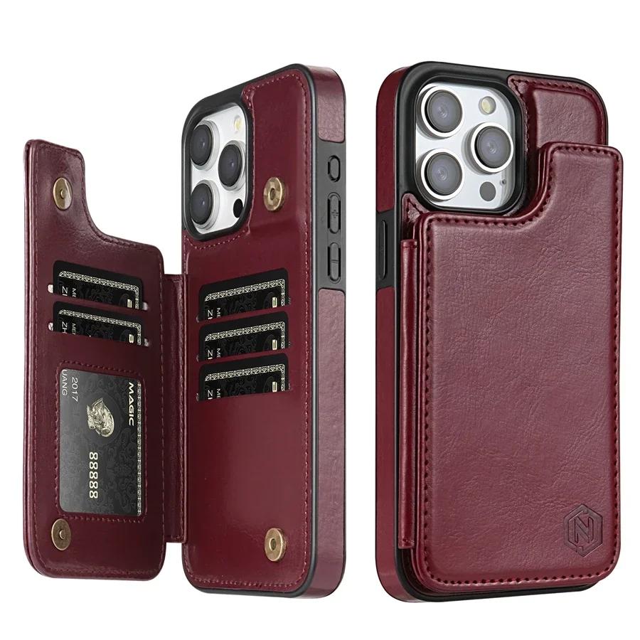 Wallet RFID Blocking Layer Protect Anti-Theft Magnetic Leather Case For iPhone 15 Pro Max 14 Plus 13 12 11 SE 2022 X XS XR 8 7