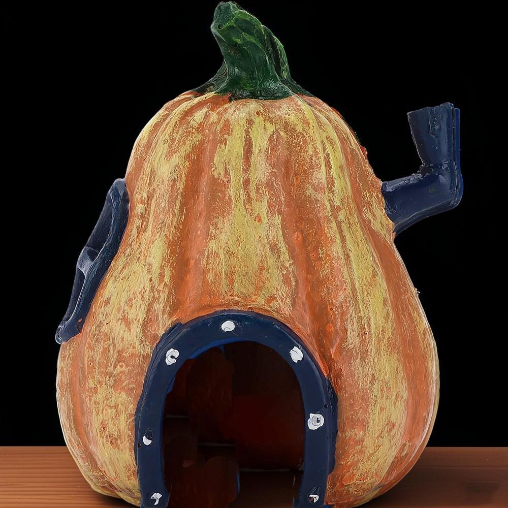 1pc Resin Simulation Pumpkin Decor - Halloween Figurines Shelter Ornament for Aquarium, Fish Tank and Terrarium Landscaping