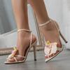 Fashion FHC New Women High Heeled Sandals,Flower Summer Shoes Slippers,Ankle Buckle Strap,Open Pointed Toe,35-43,Apricot,Dropship