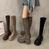 Fashion 2025 New New Round Head Thick Sole Retro Heightening Mid-calf Boots with Velvet Warm and Comfortable Fashion Show Boots