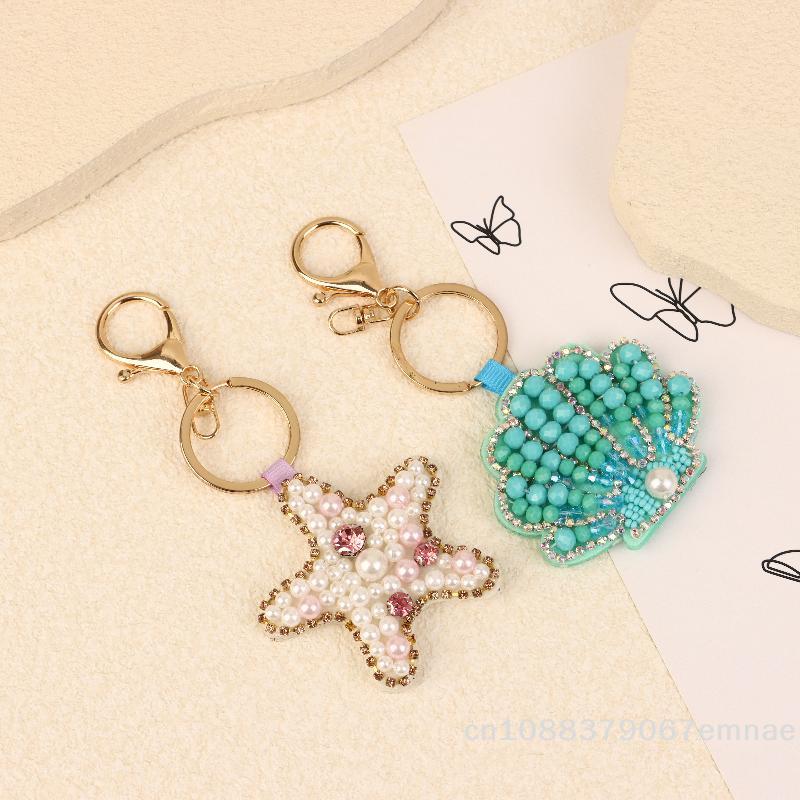 [ZYAS]Rhinestone Lobster Beaded Pendant Pretty Hand Sewn Bag Charms Crab Shells Turtle Hanging Rope Patches Applique Bag Lanyard