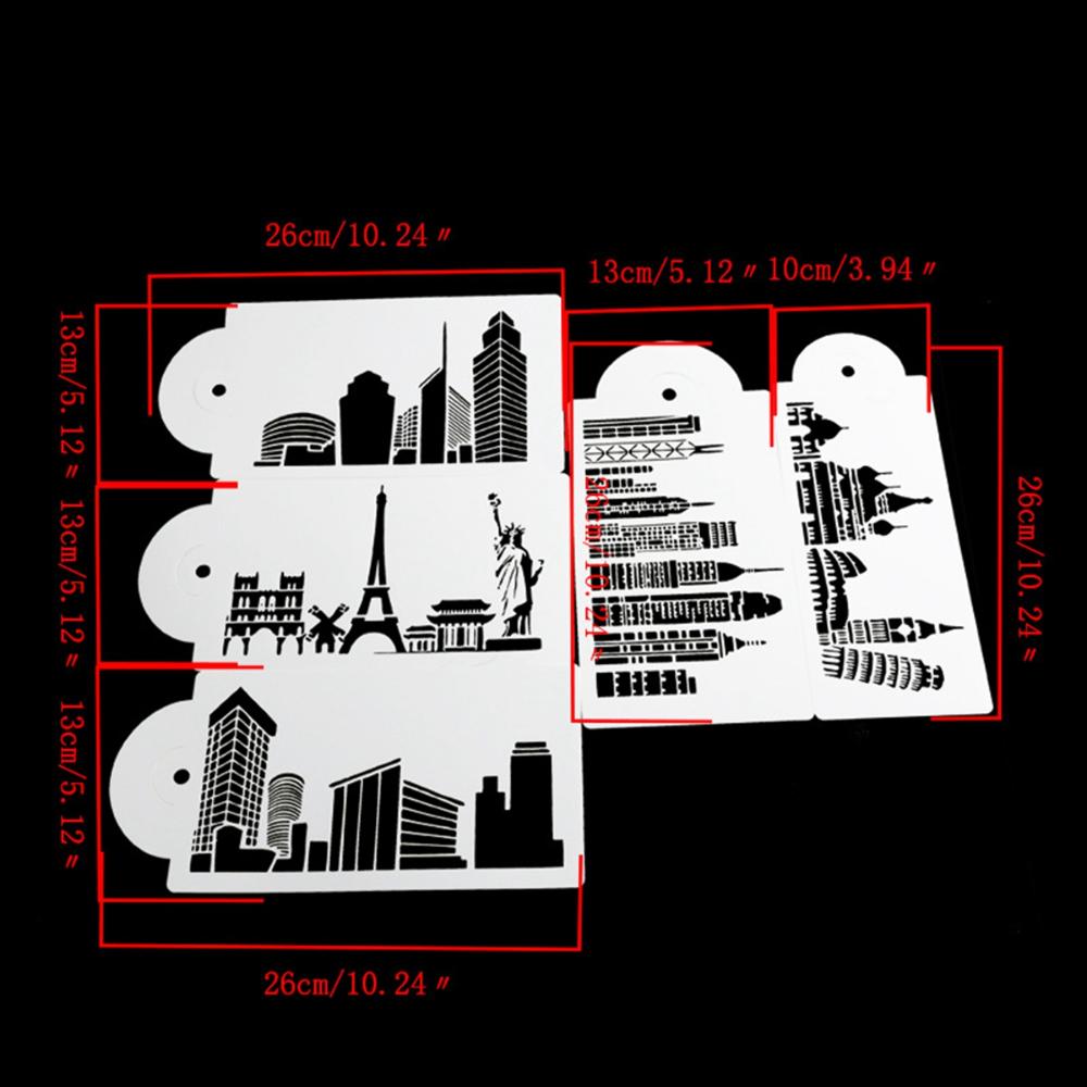5Pcs Template Bakeware Plastic Cake Stencil Cake Decorating Tool Landmark Building Fondant Molds