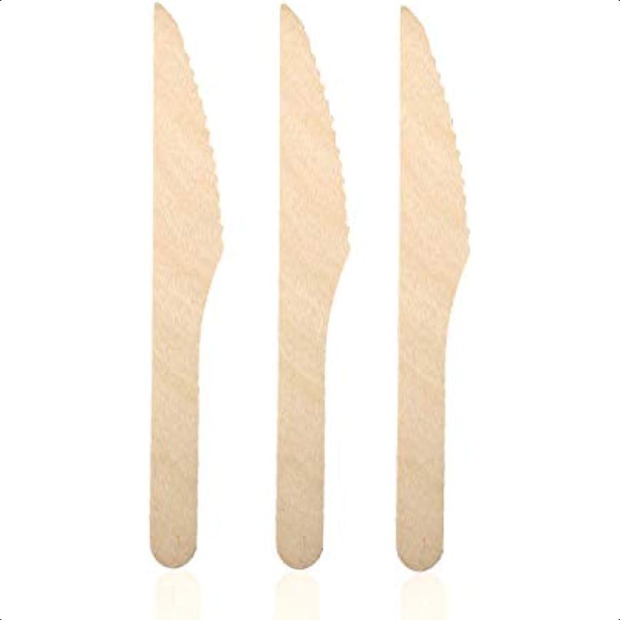 Wooden Disposable Knives 100 Piece Wood Compostable Knives EcoFriendly Biodegradable Cutlery for Party