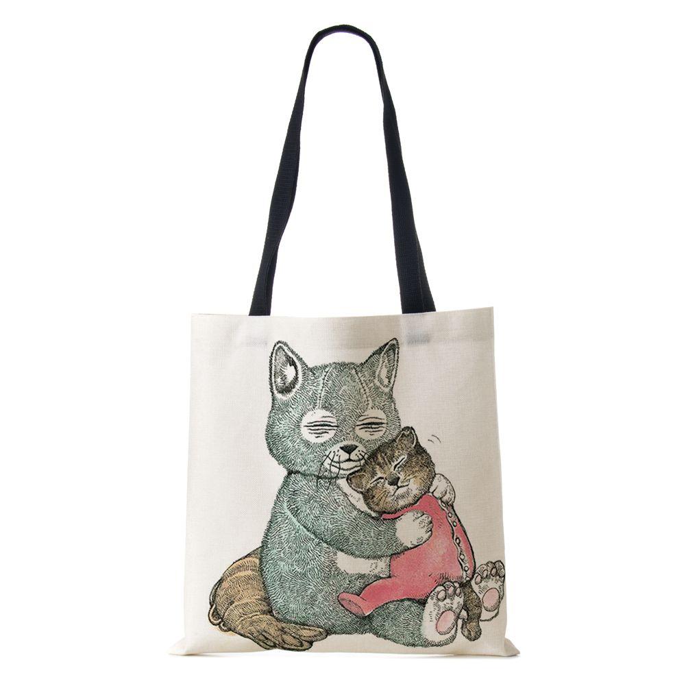 Women Canvas Shoulder Bag Shopper Bear Harajuku Casual Handbag Kawaii Eco Reused Large Capacity Travel  Tote Books Bag CLE