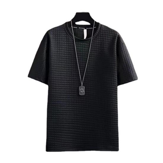 2 szt./zestaw Strój męski Wafelkowa tkanina Jednolity kolor Garnitur sportowy Okrągły dekolt Krótki rękaw Top Szorty ze sznurkiem Zestaw Casualowa odzież sportowa