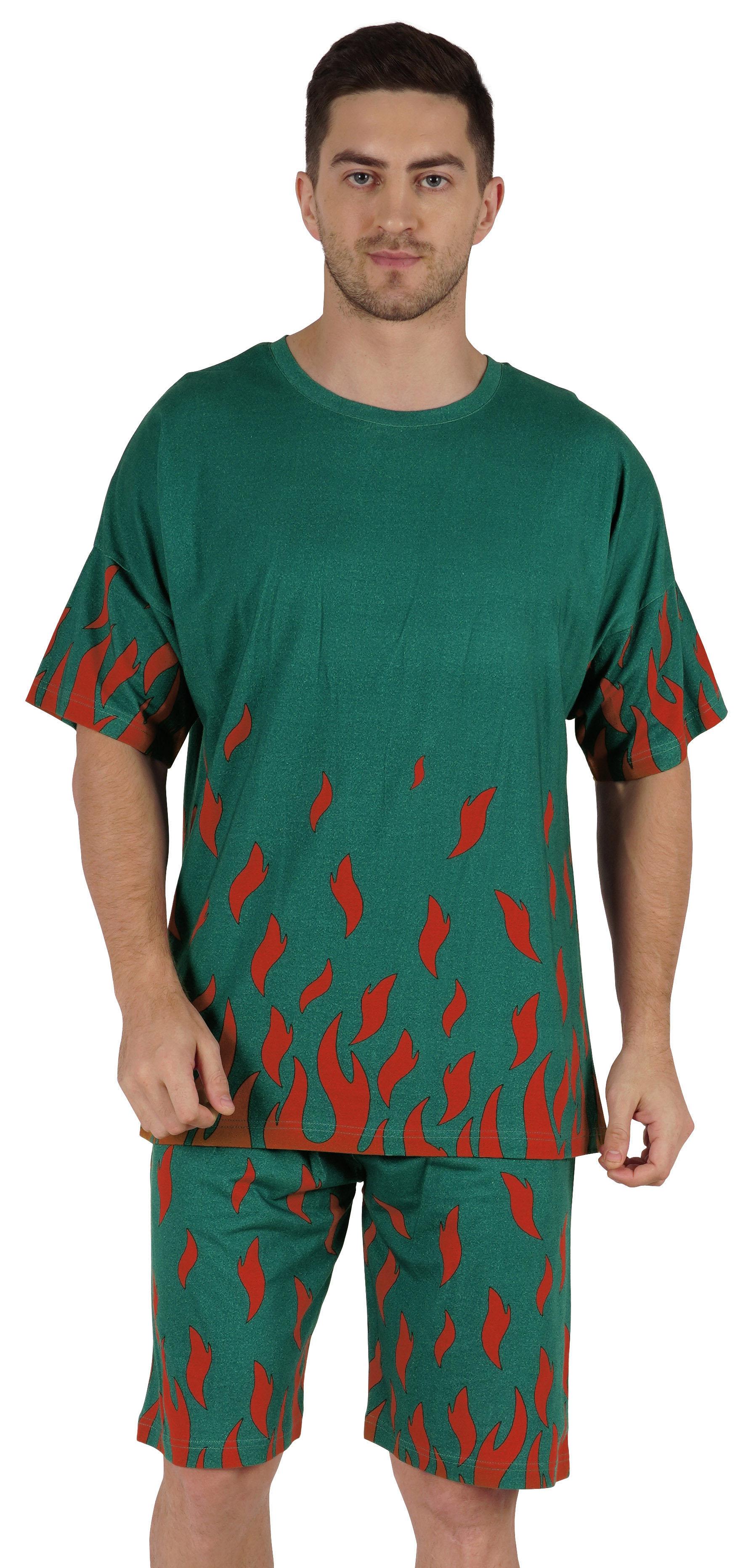 

Inkmeso Набір нічних шортів з принтом із напіврукавом для чоловіків, топ і м’які шорти, набір для відпочинку 2 XX-Large чирок зелений колір