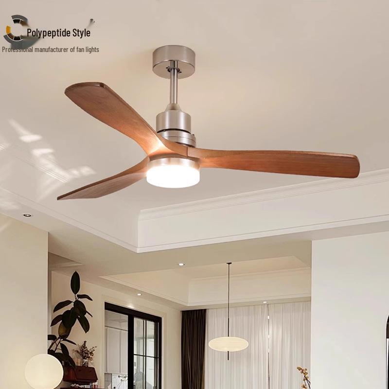 Bauhaus Mid-Century Silent Solid Wood Smart Ceiling Fan Light for Living Room/Bedroom 36-inch small lamp