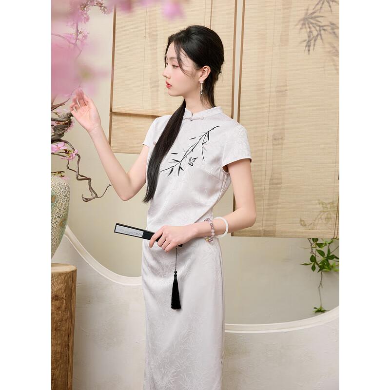 Sancai Bamboo Shadow Whispers New Chinese Style Jacquard Embroidered Long Dress
