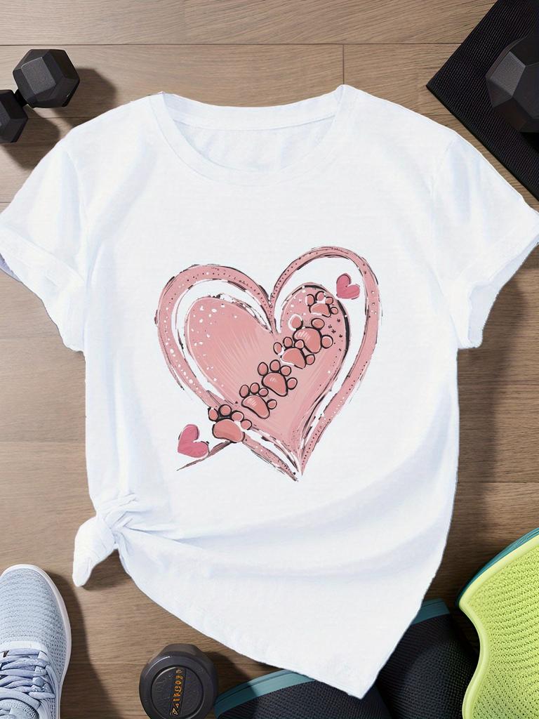 Heart with Paw Prints Womens Sports Sleeve TShirt Harajuku Sleeve Casual Tshirt Clothing Street Tops Tees Aesthetic Clothes
