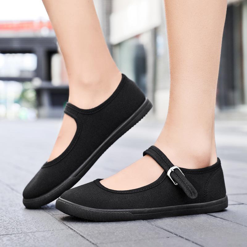2025 Ladies Flats Buckle Strap Comfortable Women Shoes Round Toe Solid Casual Shoe Plus Size 34~42 Black Dance Shoes