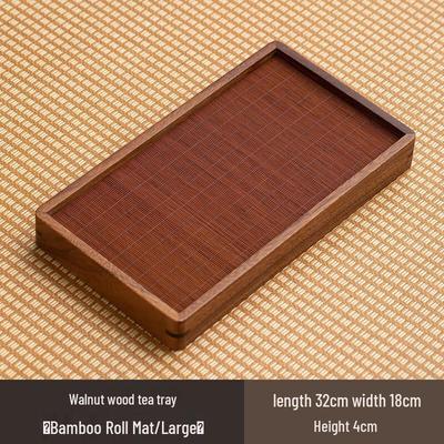Walnut Wood Tea Tray with Bamboo Mat