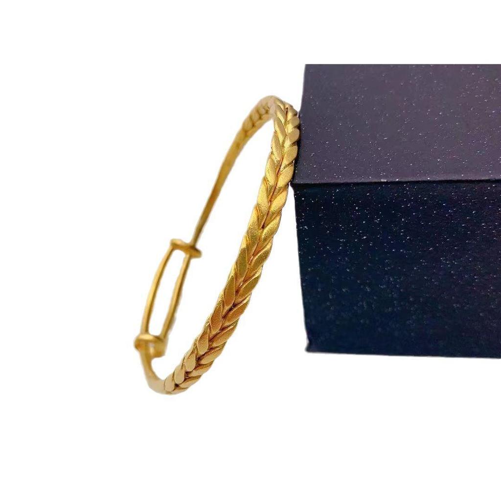 Retro Ethnic Wheat Ear Push-Pull Bangle: Women's Geometric Simulated Gold Bracelet