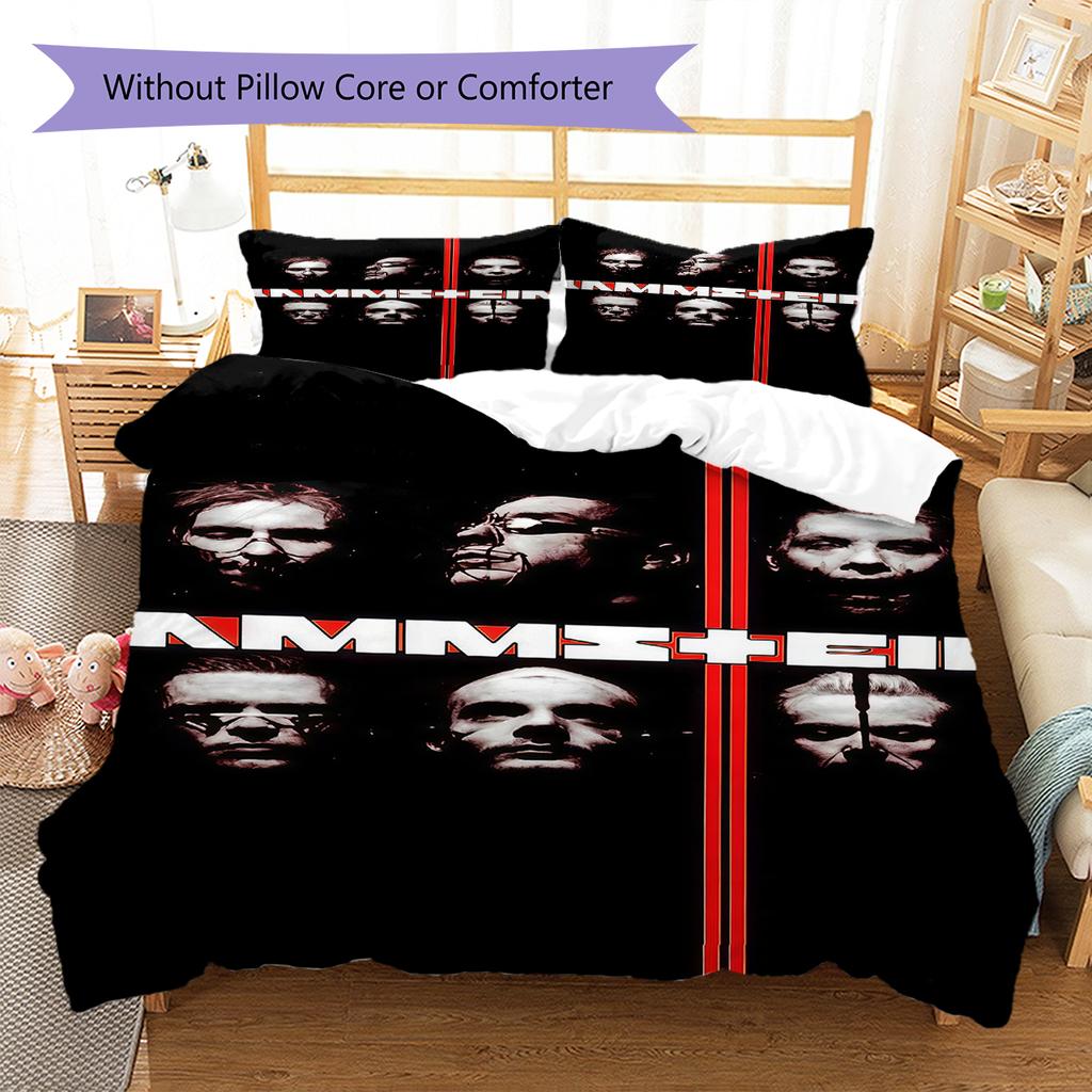 Rammstein Band Pattern Bedding,Quilt Set Quilt Cover Pillowcase Home Birthday Gift (1 * Duvet Cover + 2 * Pillowcase, Without Core)
