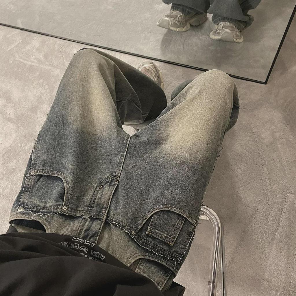 Men's American Retro Jeans - 2024 Spring/Autumn Trendy Loose Wide-Legged Pants