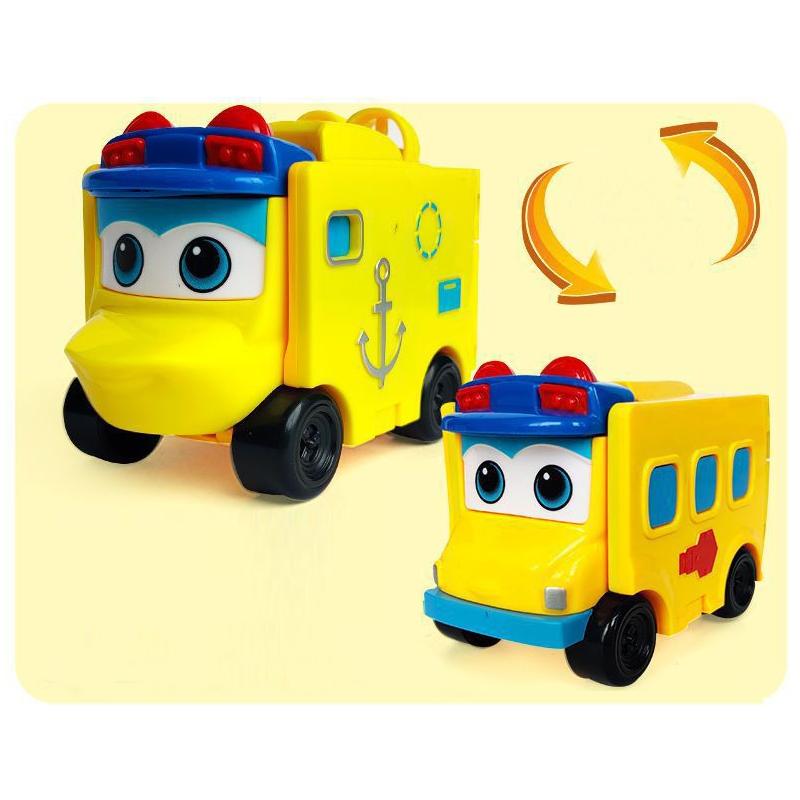 Детская пластиковая машинка-перевертыш, забавная мини-модель-трансформер, мультяшная полицейская машина, пожарная машина, подарок для мальчиков, девочек