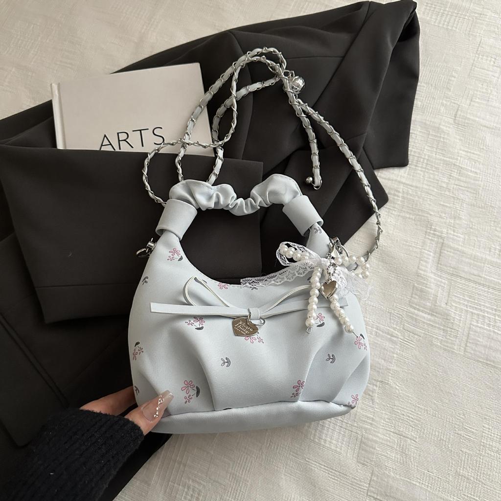 1Pc Korean Version of Fashion Pleated Women's Handbag New Flower Printed Armpit Bag Fashion Shoulder Messenger Bag