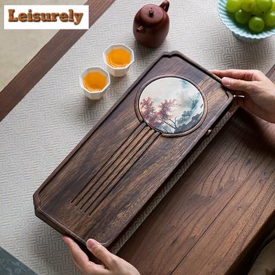 Zen Walnut Dry Bubble Tray Haushaltsholztablett Teetisch Saugfähige Aufbewahrung Drainage Doppelt verwendbares rechteckiges Teetablett aus Massivholz