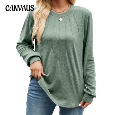 Autumn and Winter Women's Solid Color Round Neck Loose Long Sleeve Plus Size Top