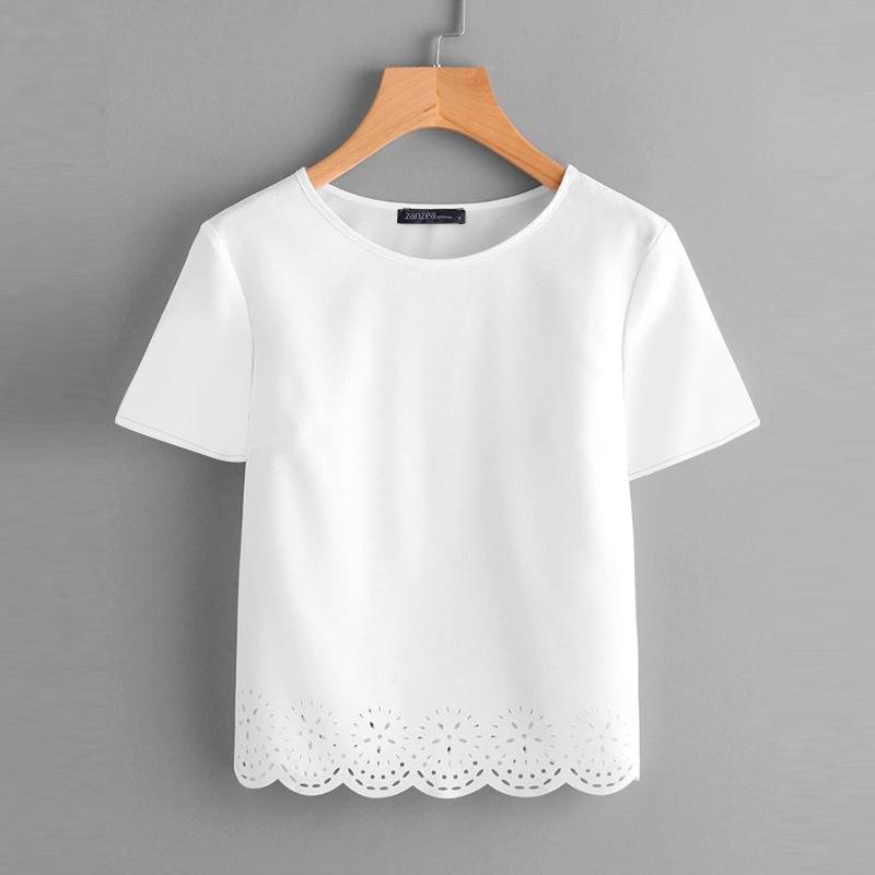 

ZANZEA Женская повседневная летняя блузка с круглым вырезом и коротким рукавом 5XL белый