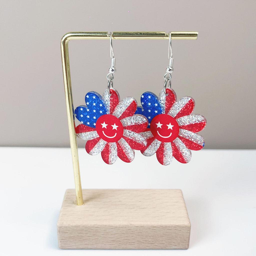 Patriotic Flag Earrings: Sunflower, Heart, Butterfly & Star Designs