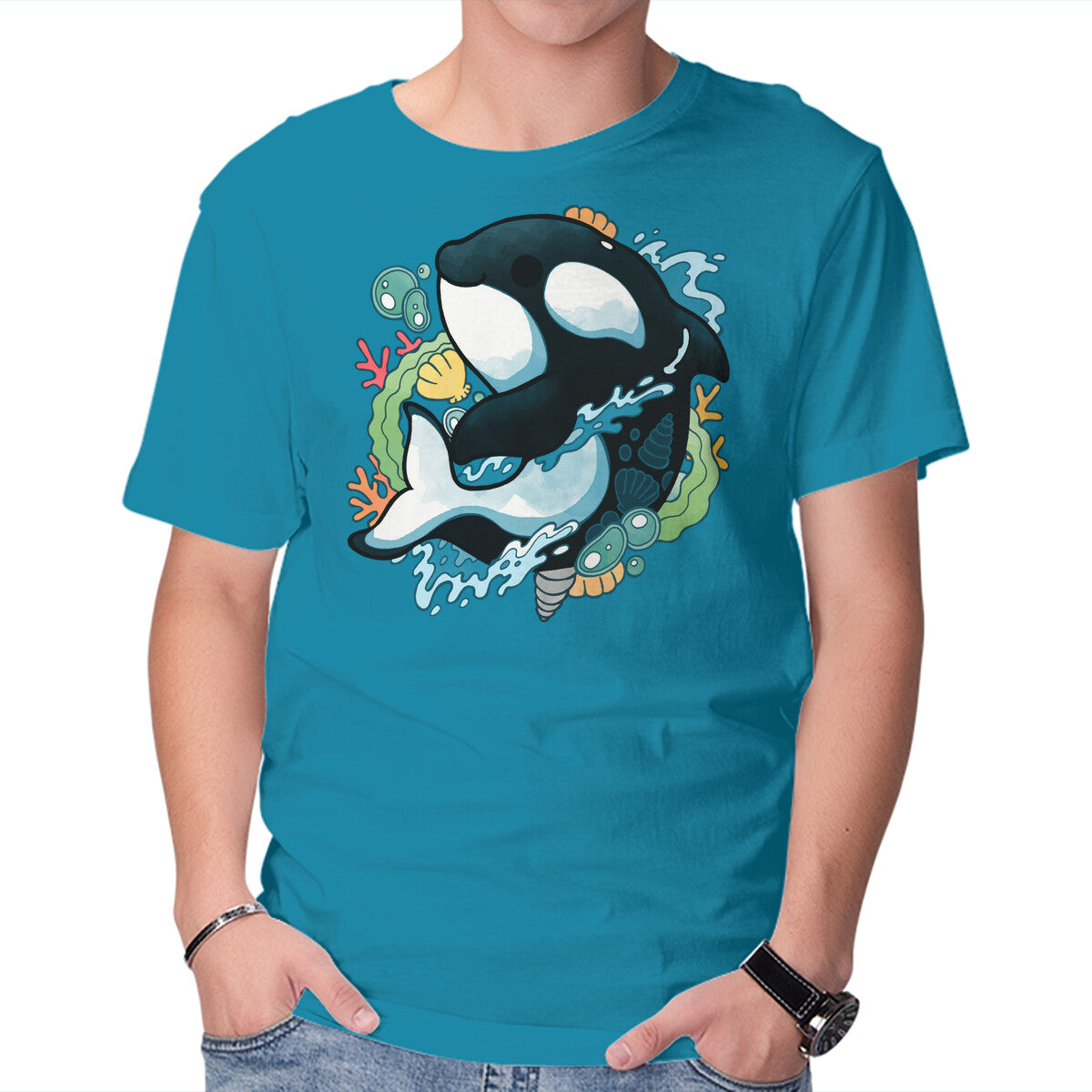 Unisex Crew Neck T-Shirt Summer Whale Graphic Short Sleeve Casual Tee L