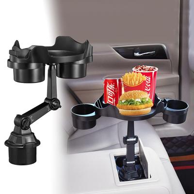 Car Cup Holder Tray Expander for Food Dual Bottle Mounts Adjustable Bracket Snacks Drink Burgers Table for Travel
