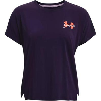 Solid Color Back Print Breathable Casual Running Outdoor Training Fitness Crew Neck Short Sleeve T-Shirt Women T-Shirt Purple 1369878-570