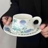 Retro Oil Painting Style Hydrangea Coffee Cup and Saucer Set Ceramic Coffee Cup Gift Box  High End Souvenir