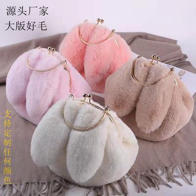 Plush Bag Women's Oblique Straddle Portable Princess Bag Imitation Fur Plush Bag New Chain Bag Versatile Rabbit Ear Bag