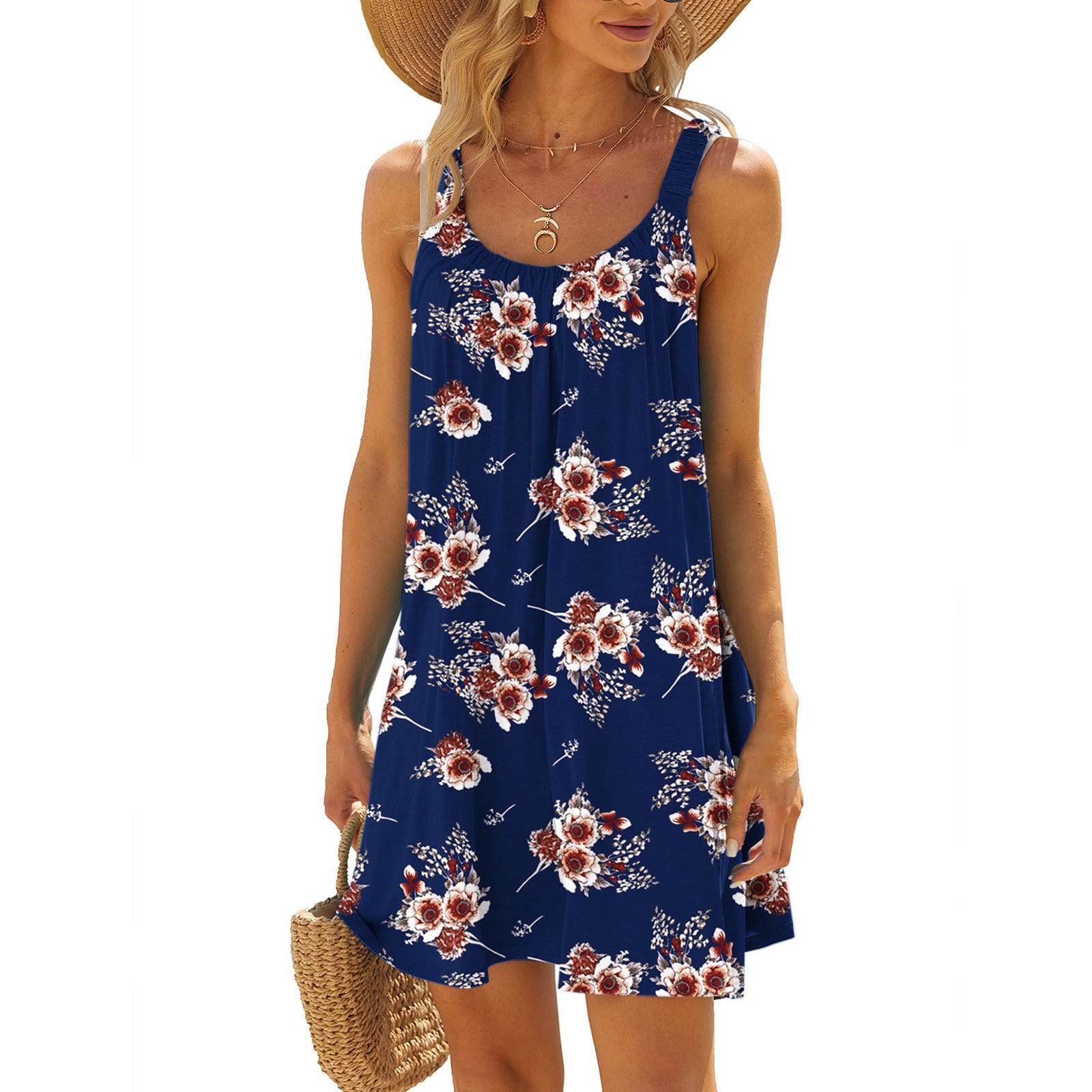 

Women s Summer Sexy Suspender Dress Sleeveless Printed Dress Sling Dress XXL синій