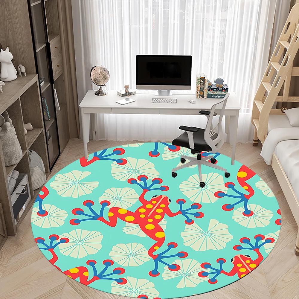 1PC Frog Floral Office Round Area Rug, Mat Suitable For Office, Under Office Chairs Bedroom Living Room Home Decor, Room Deco