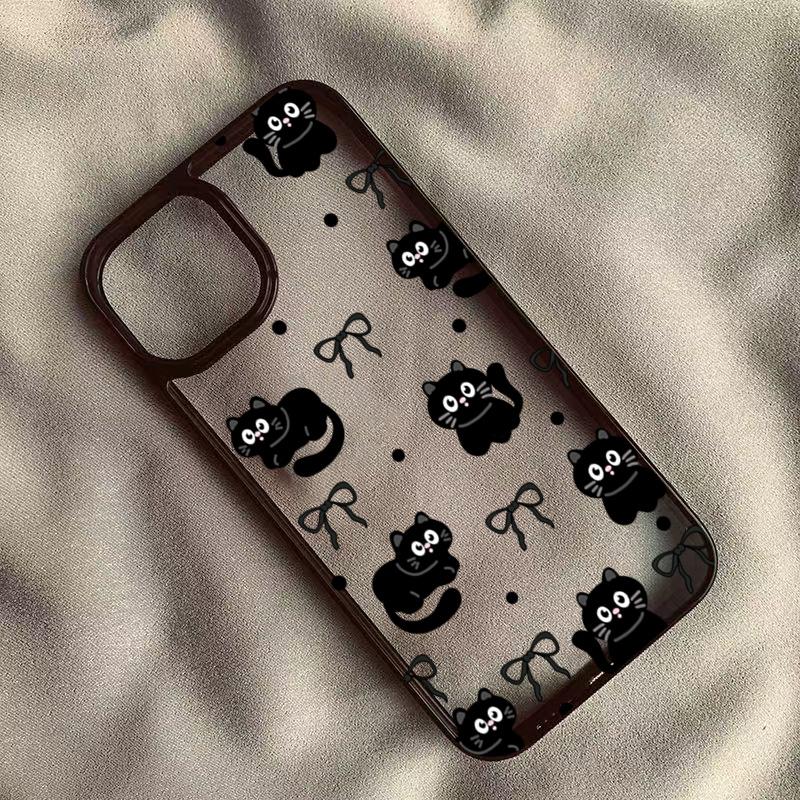 Lovely Cartoon Pink Bow Black Cat Phone Case for Samsung Galaxy A55 A56 A54 A06 A35 A15 A34 5G S25 S24 Ultra S23 S22 FE Cover S23