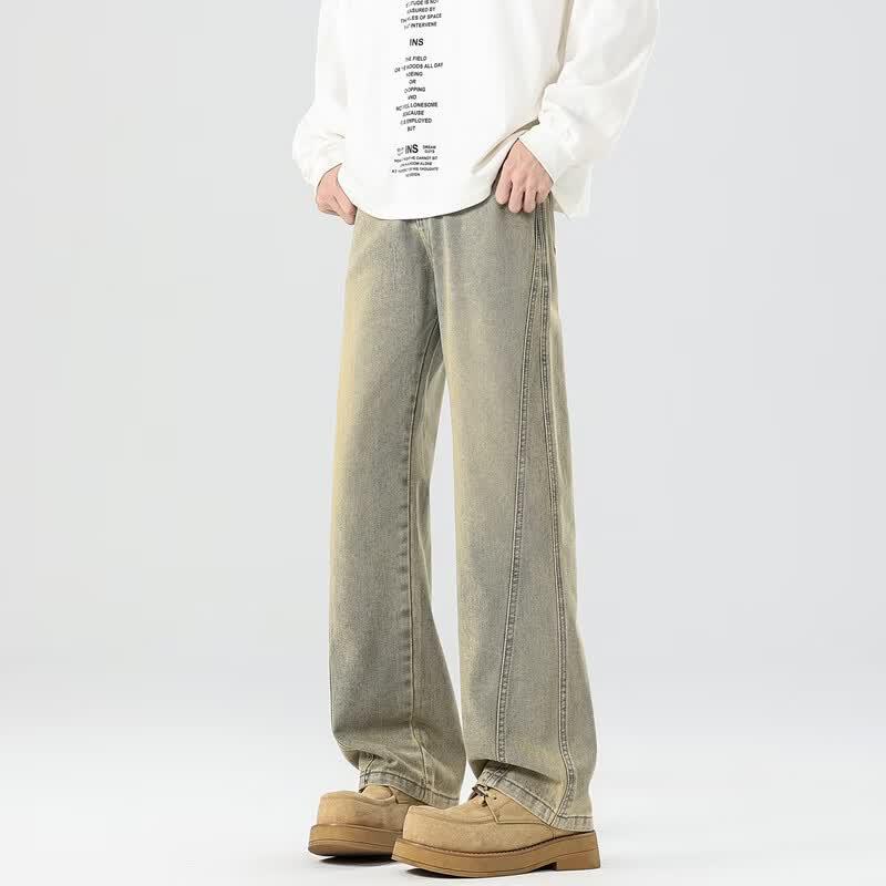 Men's American Retro Wide Leg Patchwork Jeans