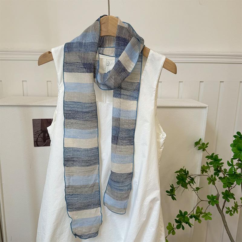 Silk scarf long strip high-end new literary stripe breathable sweat-absorbing neck small scarf thin scarf women's headscarf headband