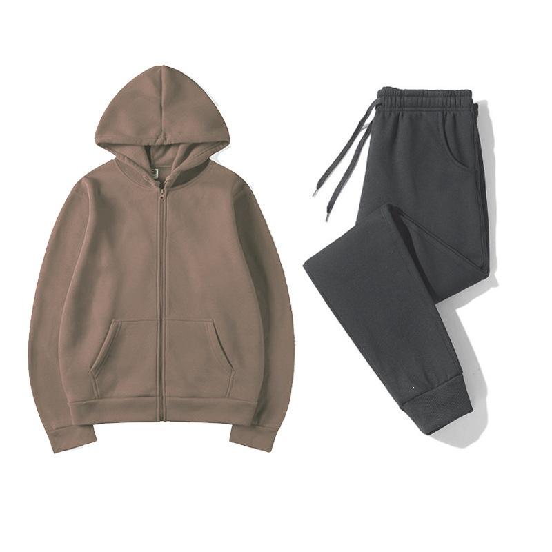 Autumn and Winter Zipper Shirt Hooded Sweater Sweatpants Set Sportswear, Solid Color Couple Hoodie, Sweater Set