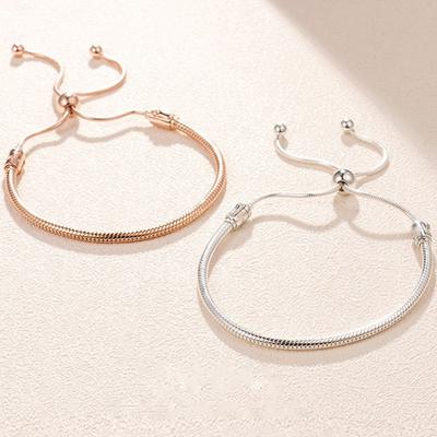 2022 New Silver Color Classic Adjustable Snake Chain Bracelets Fits Beads Link Chain Charm Bracelets For Women Fashion Jewelry