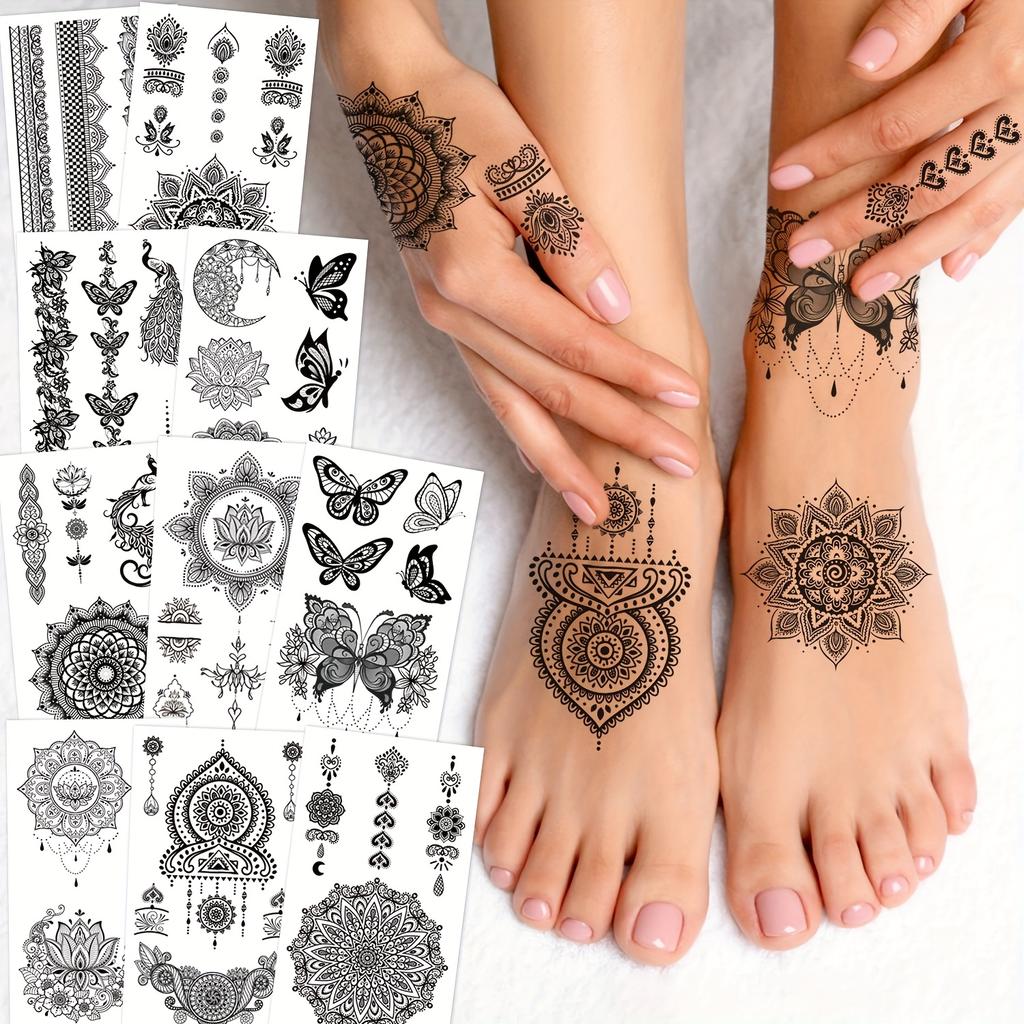 10pcs Black Lace Mandala Sexy Style Floral & Designs, Perfect for Parties, Weddings, And Festivals