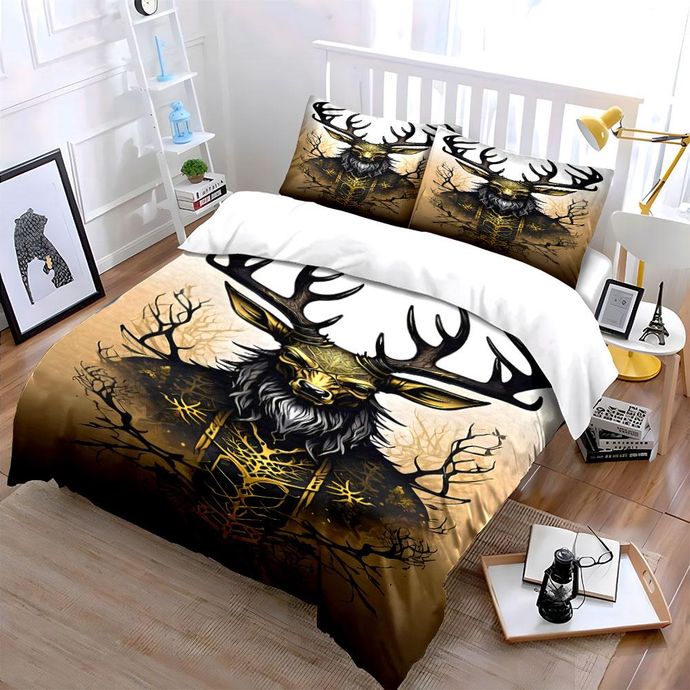Golden Deer with Antlers. Bedding Sets Duvet Cover Sets Duvet Covers Pillowcases(1 * Duvet Cover 2 * Pillowcases, Without Duvet Insert)