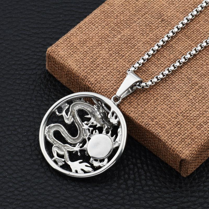 Titanium Steel Dragon and Pearl Hip-Hop Style Ring STN824